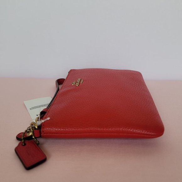 COACH Small Wristlet in Polished PebbleD Leather- Sport Red⭐ - Picture 10 of 16